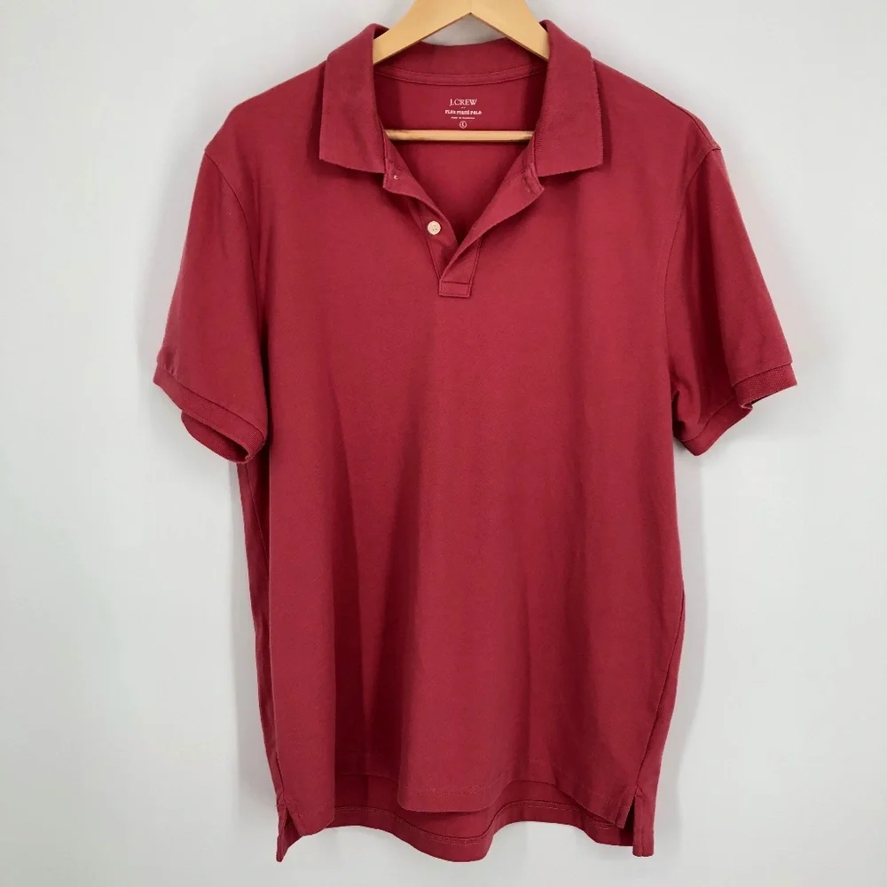 J Crew Mens Flex Pique Polo Shirt Size Large Pink‎ Short Sleeve